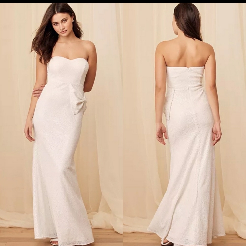Lulu's White Sequence Mermaid Strapless Dress Wedding XS